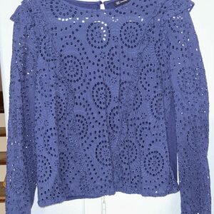 INC(brand) - Elegant Navy Eyelet Lace Long Sleeve Top Size - L